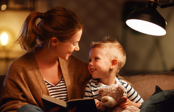 mother and son reading