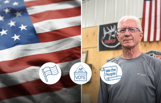 Faces, Places & Voices - Ron Harper Stands in Front of an American Flag